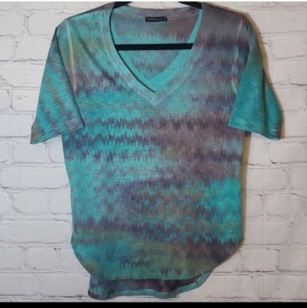 Nally & Millie Muted Green & Purple Tie Dye Vibe Short Sleeve Sweater